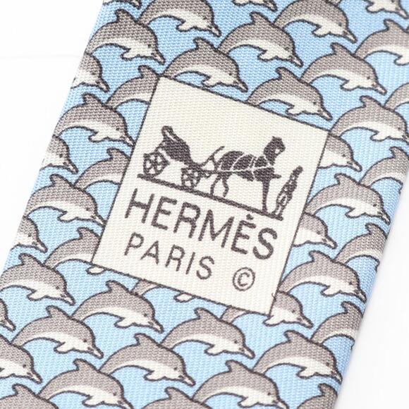 Hermes HERMES tie, silk, men's, blue and gray